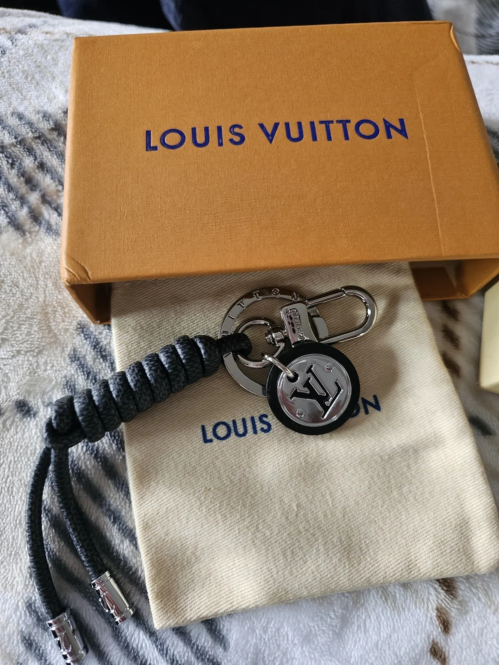 Braided Leather and Silver Logo Key Holder